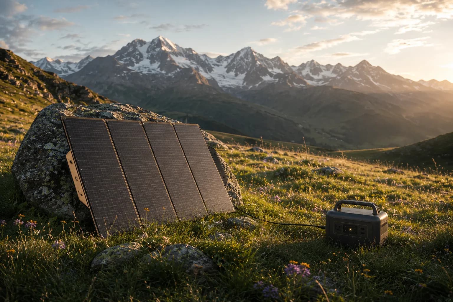 portable solar panels paired with a power station outdoors