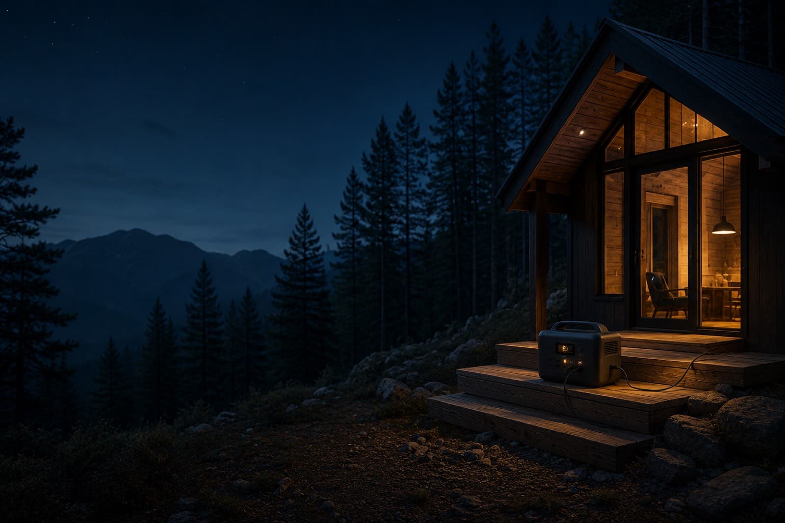 portable power station providing backup power at a cabin
