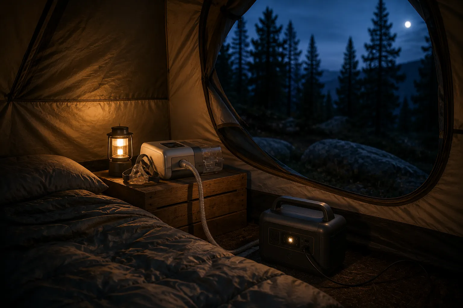 portable power station supporting a bedside CPAP setup