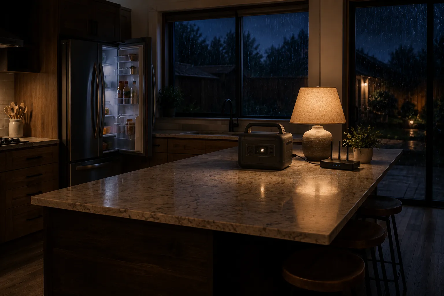 portable power station supplying essential home appliances during an outage