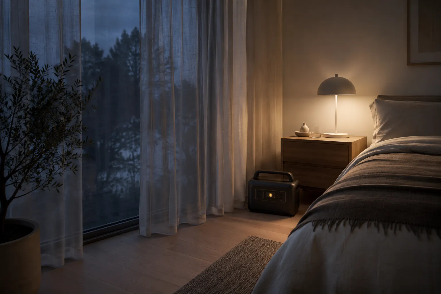 quiet portable power station operating in a calm indoor setting