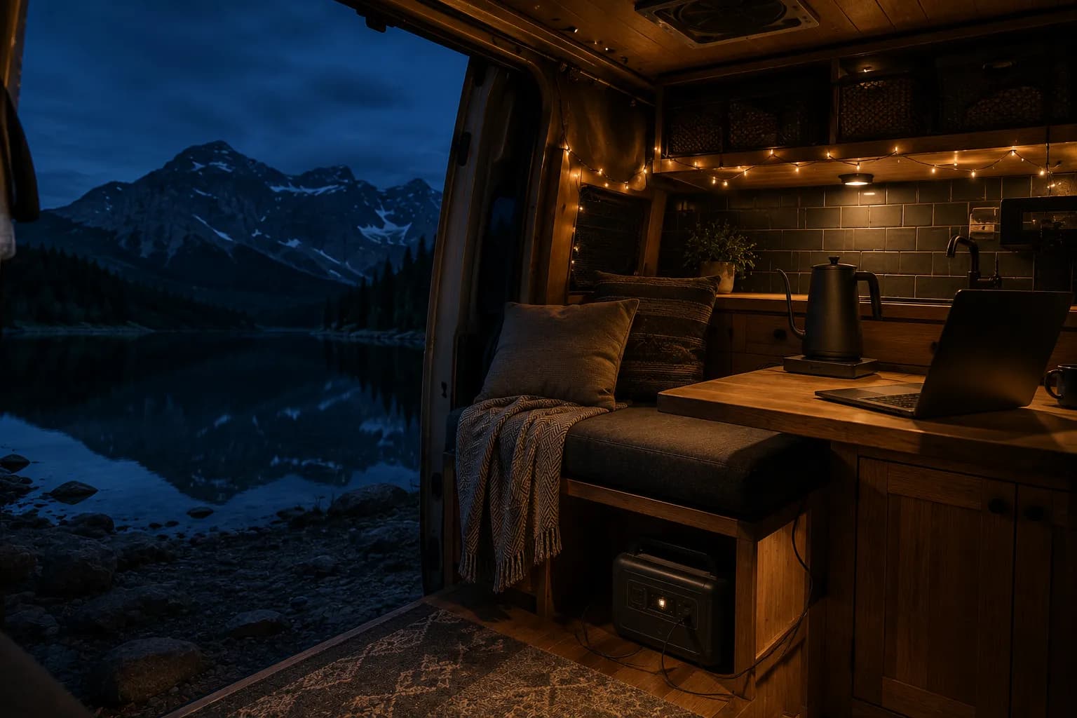 portable power station used beside an RV for off-grid travel