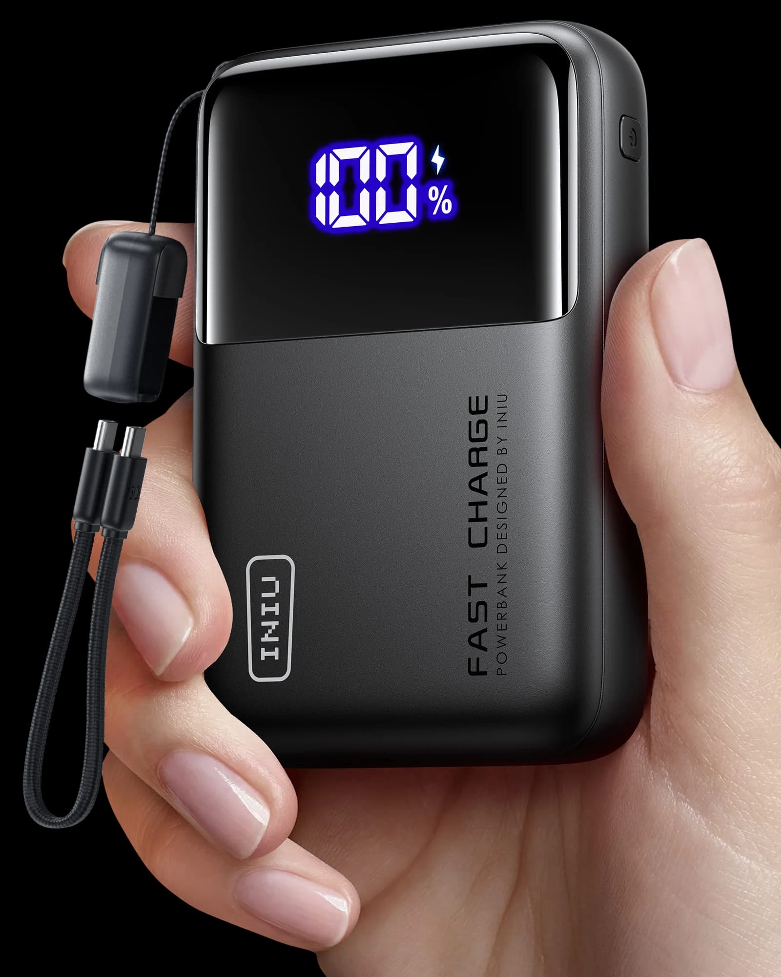 INIU P62-E1 20,000mAh power bank with its display and USB ports