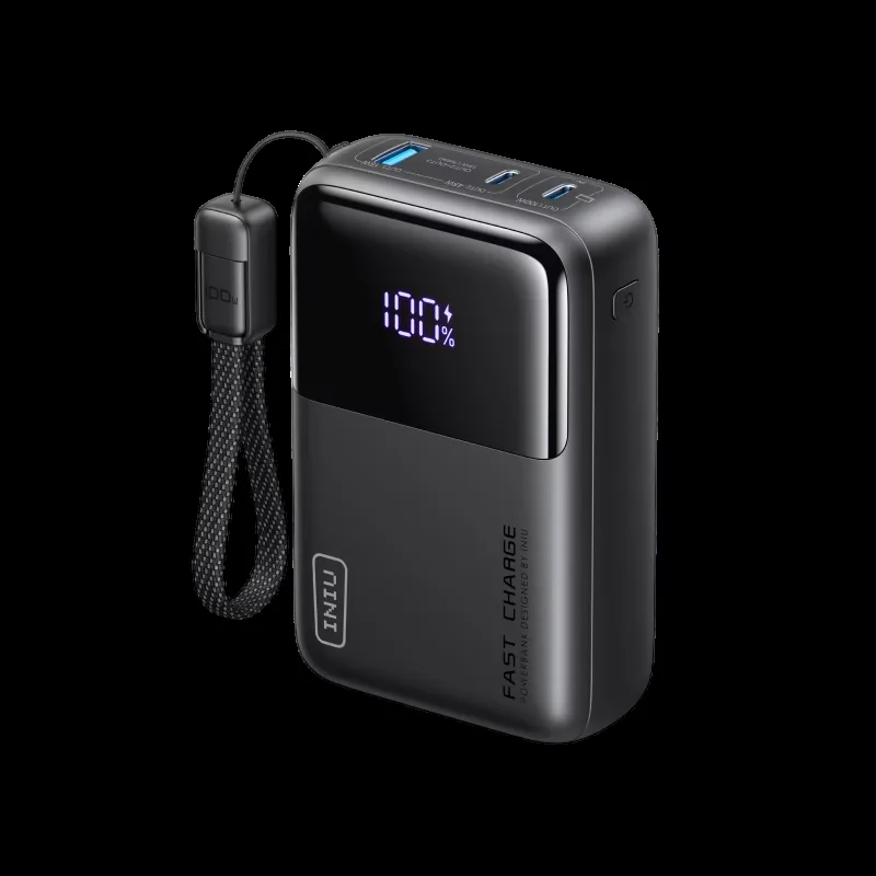INIU P63-E1 25,000mAh power bank with its display and USB ports