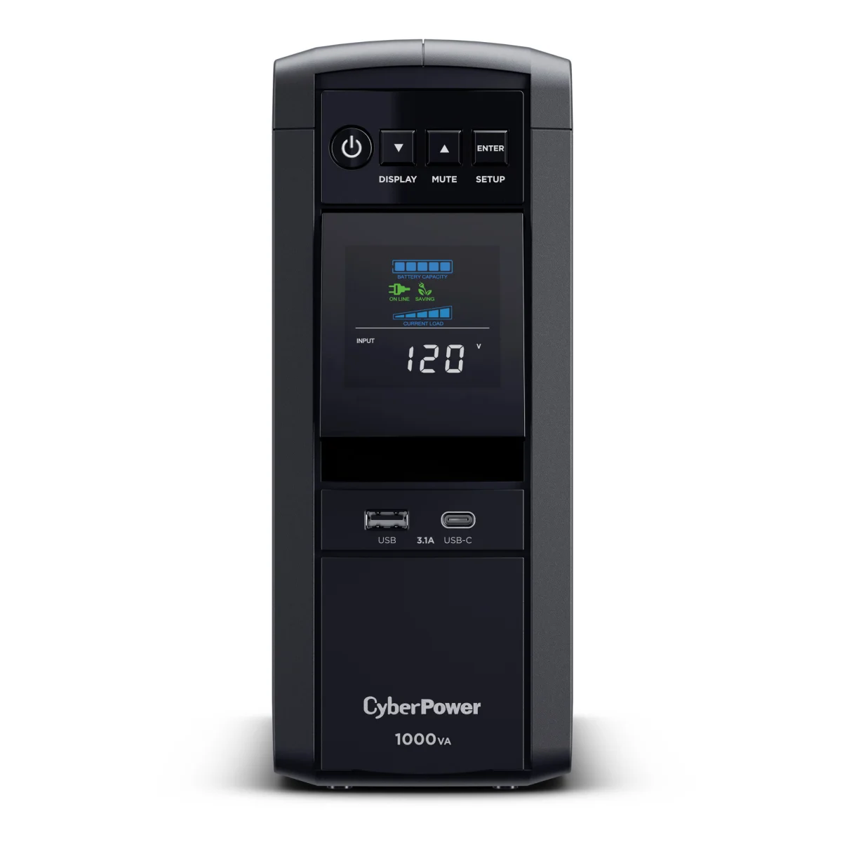 CyberPower CP1000PFCLCD tower uninterruptible power supply, manufacturer product photo
