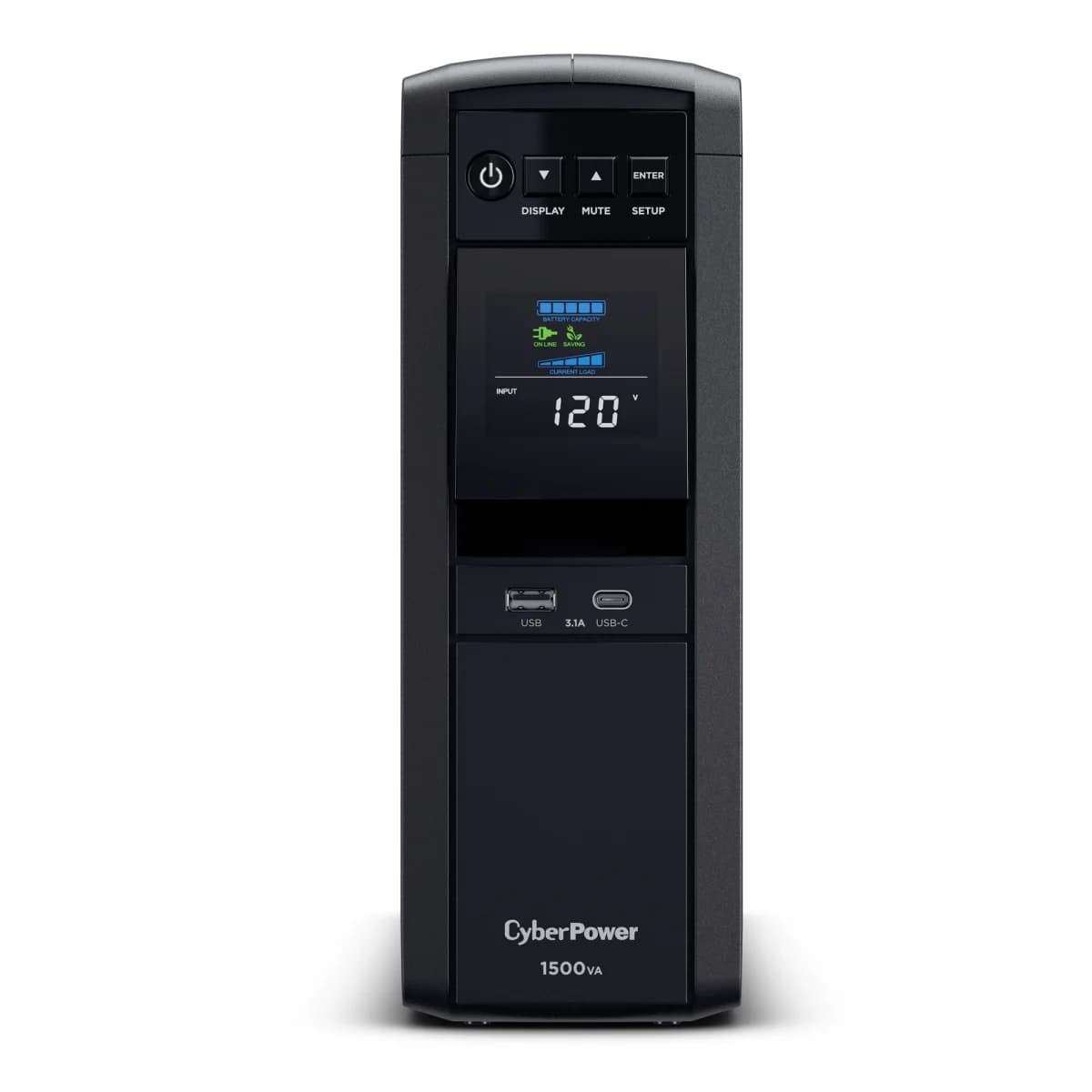 CyberPower CP1500PFCLCD tower uninterruptible power supply, manufacturer product photo