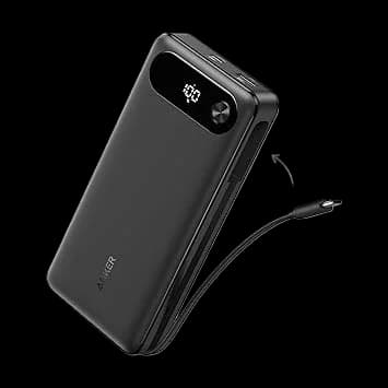 Anker 20K power bank with its built-in USB-C cable, model A1383