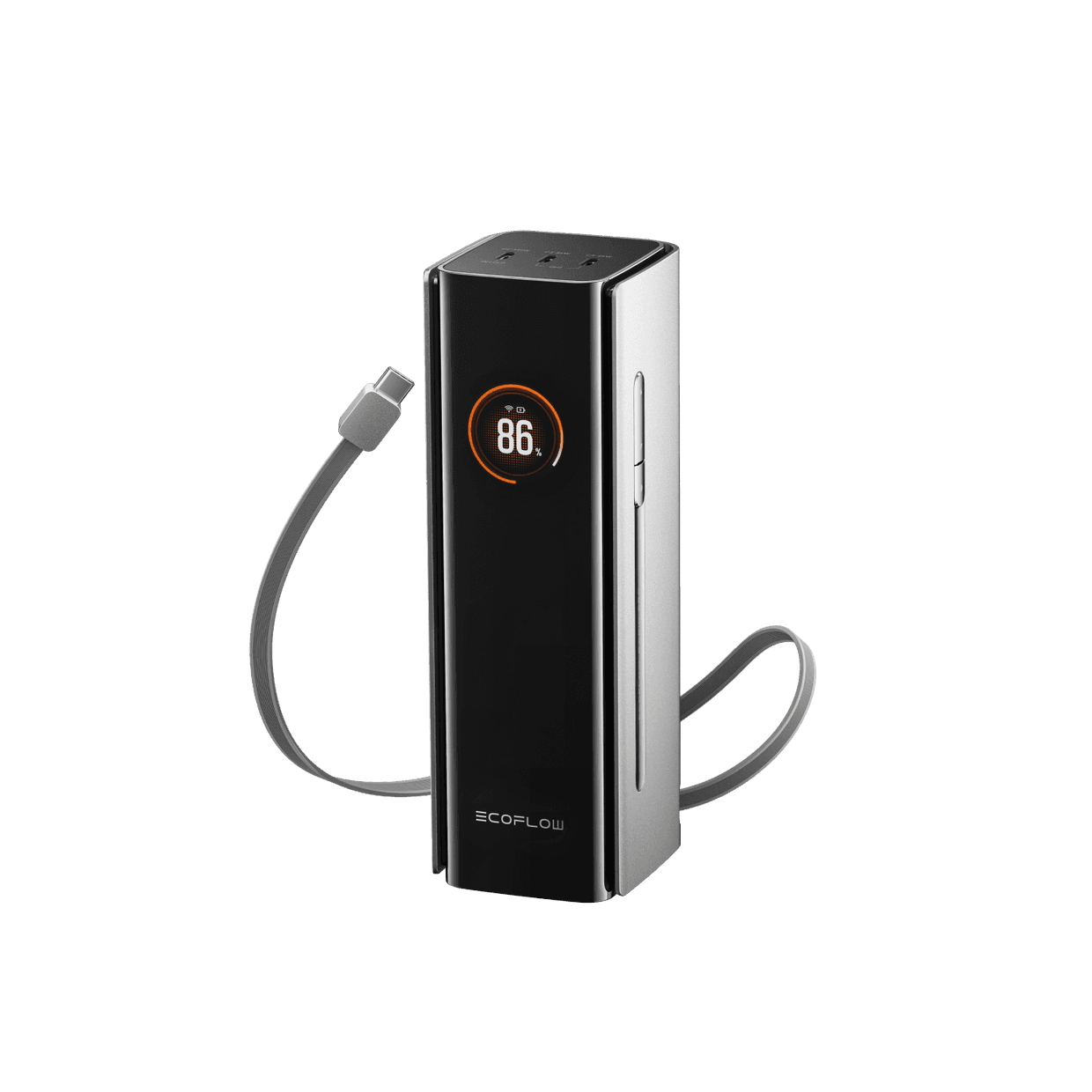 EcoFlow RAPID Pro power bank with retractable USB-C cable and status display