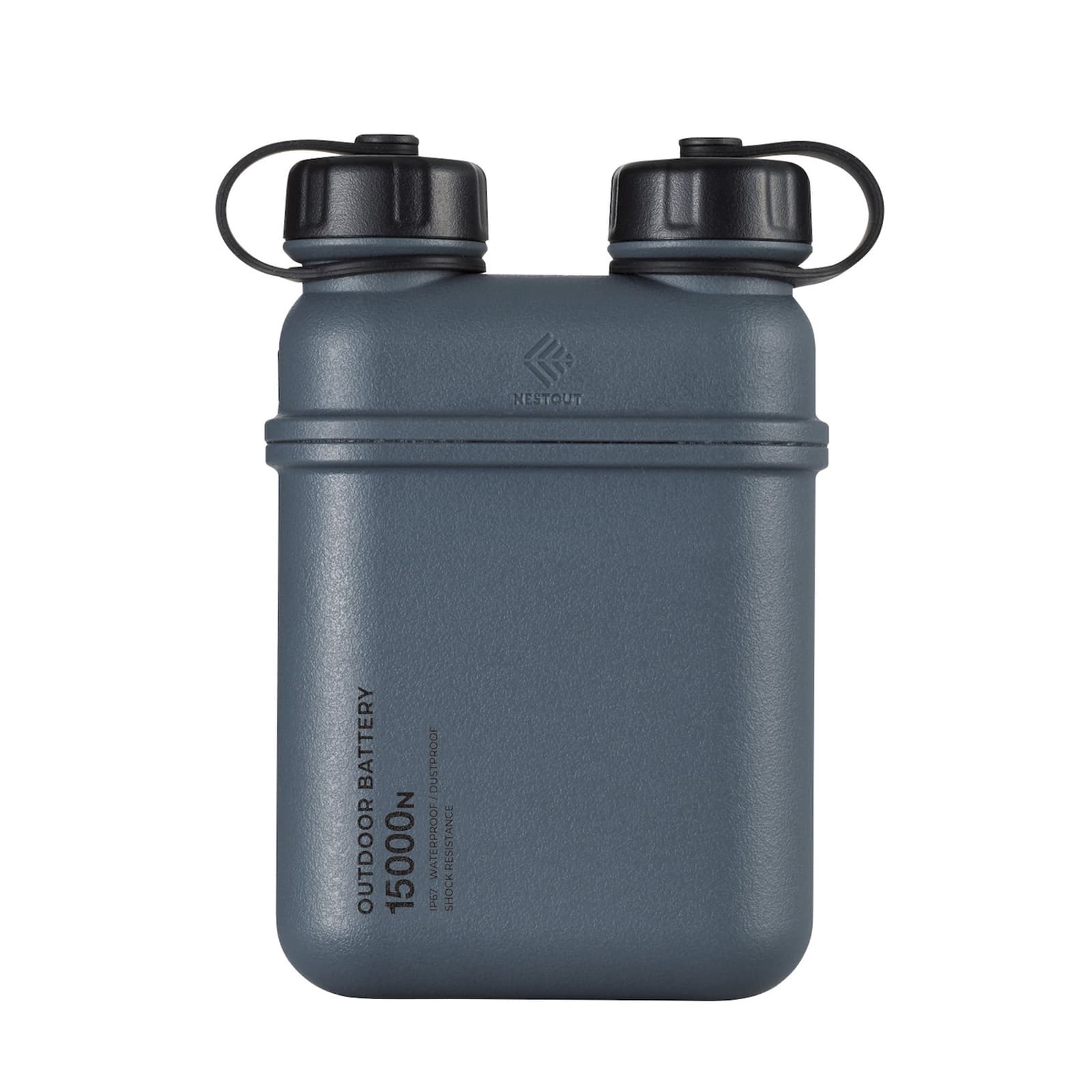 Gray NESTOUT 15000N outdoor battery with its protected port caps closed