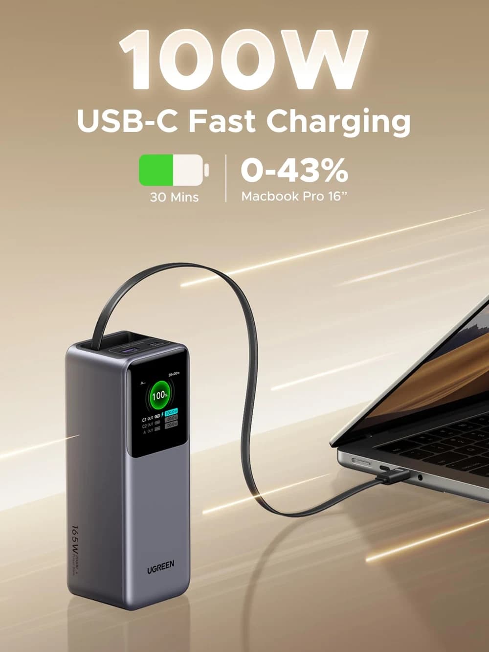UGREEN Nexode power bank with its retractable USB-C cable